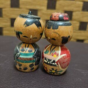 Rare Vintage Japanese Wooden Bobble Head Couple